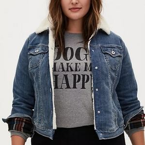 TORRID DENIM SHERPA TRIM TRUCKER JACKET